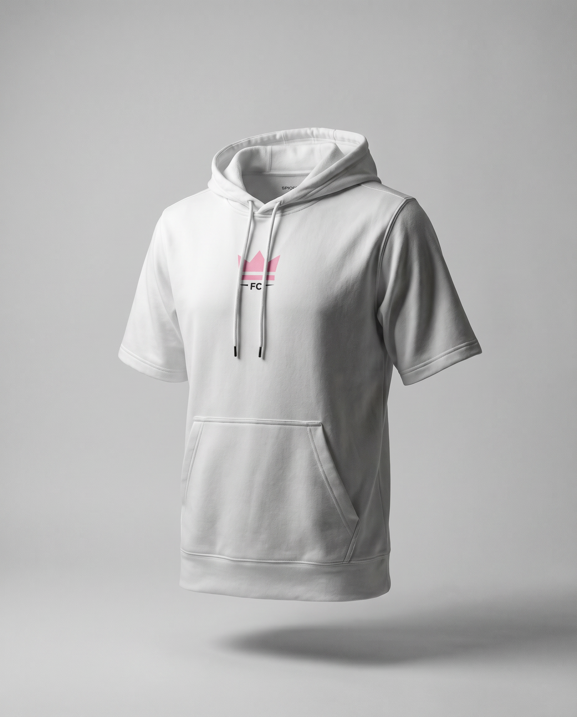 Gray hoodie with brand logos on a gray background
