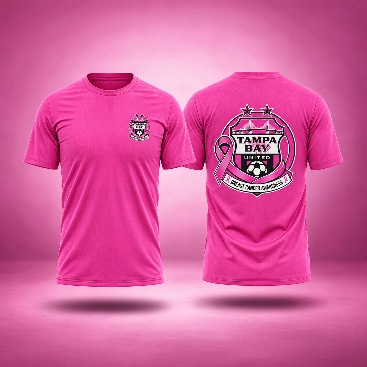 Light pink TBU x BCA Comfort Colors T-shirt with awareness crest, front and back views