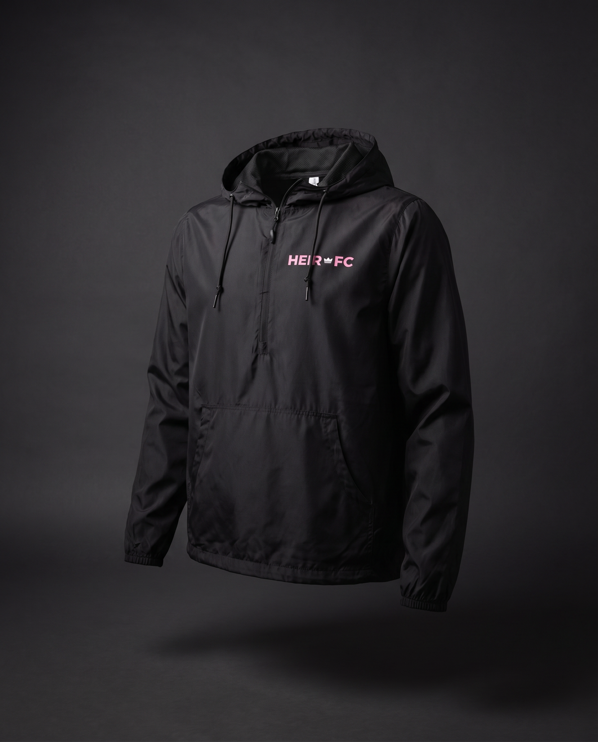 Black jacket with 'HEIR FC' logo on a white background