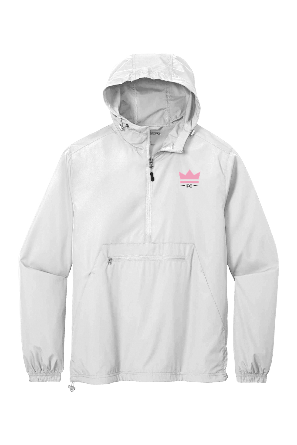 White jacket with a logo on a white background